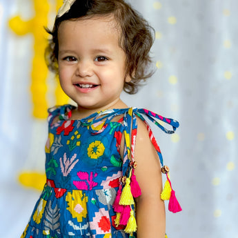 Festive Dress for Girls| Blue Patola| Pure Cotton