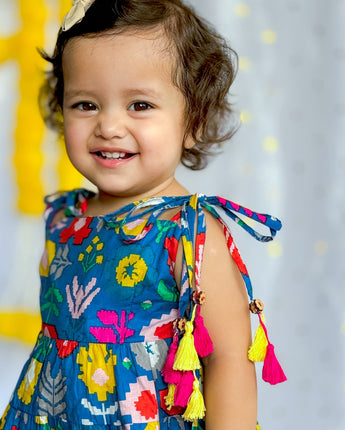 Festive Dress for Girls| Blue Patola| Pure Cotton