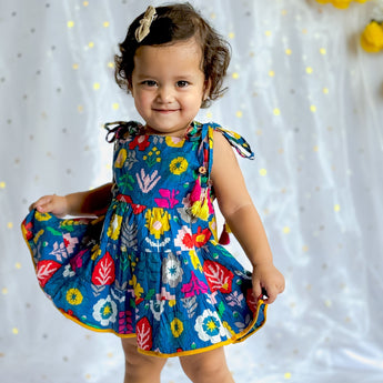 Festive Dress for Girls| Blue Patola| Pure Cotton