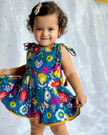 Festive Dress for Girls| Blue Patola| Pure Cotton