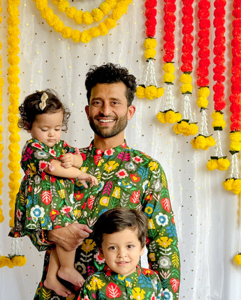 Designer Kurta Pajama Set for Men| Green Patola| Pure Cotton