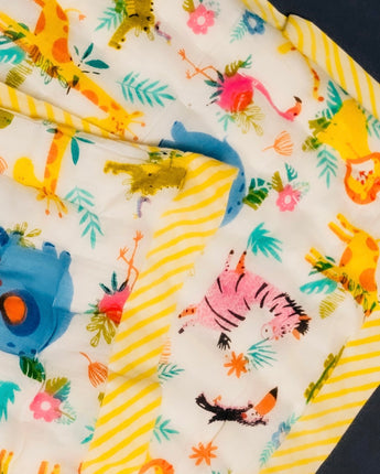 Reversible Pure Cotton Fluffy Quilt - Jungle Safari-Multicolour
