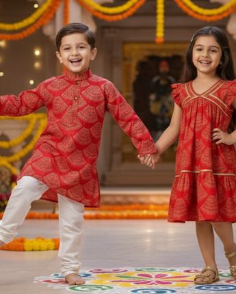 Red Bandhani Sibling Twinning Outfits| Pure Cotton