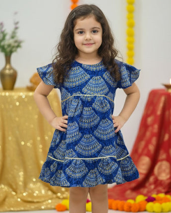 Blue Bandhani Dress for Girl | Pure Cotton