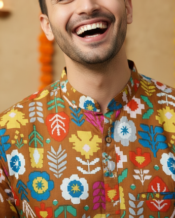 Men's  Kurta Pajama Set| Mustard Patola| Pure Cotton