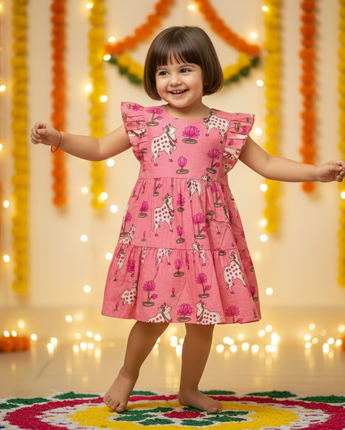 Pink Pichwai  Girls Dress | Pure Cotton