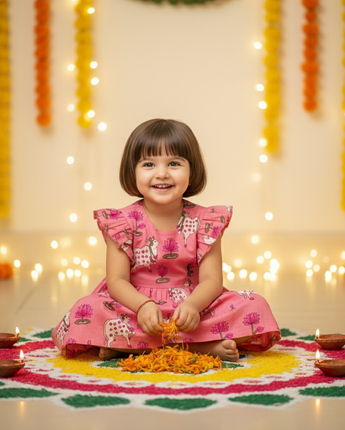 Pink Pichwai  Girls Dress | Pure Cotton