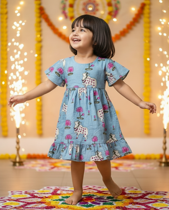 Blue Pichwai  Girls Dress | Pure Cotton