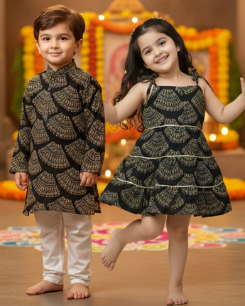 Black Bandhani Sibling Twinning Outfits| Pure Cotton