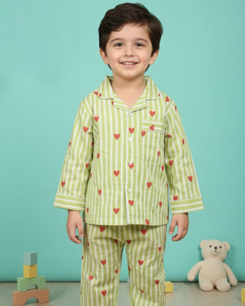 Green Hearts | Kids Night suit Set |Pure Cotton