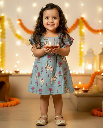 Blue Pichwai  Girls Dress | Pure Cotton