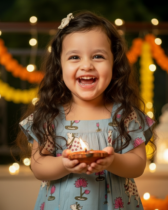 Blue Pichwai  Girls Dress | Pure Cotton
