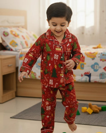 Red Christmas | Kids Night suit Set |Pure Cotton