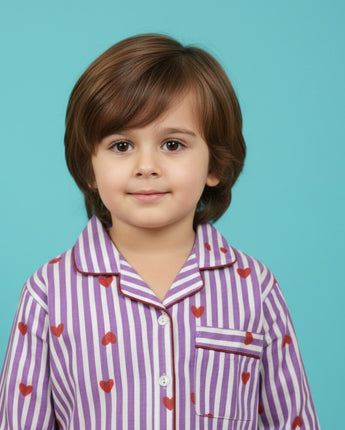 Purple Hearts | Kids Night suit Set |Pure Cotton