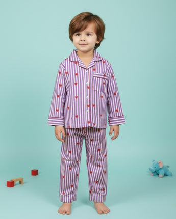 Purple Hearts | Kids Night suit Set |Pure Cotton