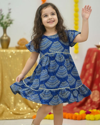 Blue Bandhani Dress for Girl | Pure Cotton