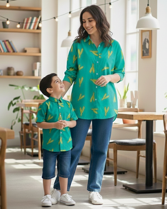 Bhindi Shirt Twinning Outfits for Mother and Son | Pure cotton poplin