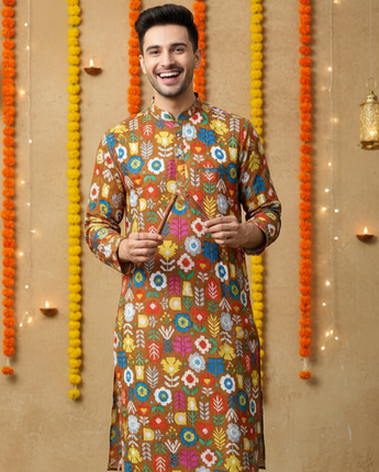 Men's  Kurta Pajama Set| Mustard Patola| Pure Cotton