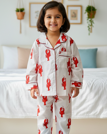 Red Lobster | Kids Nightsuit Set |Pure Cotton