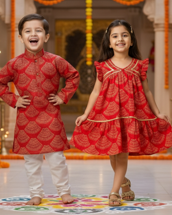 Red Bandhani Sibling Twinning Outfits| Pure Cotton