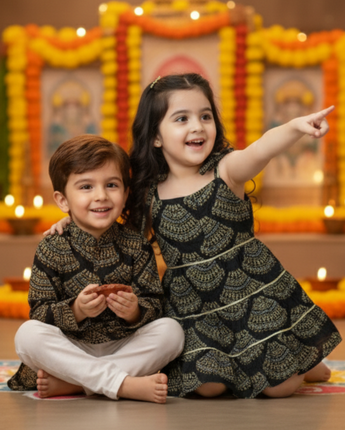 Black Bandhani Sibling Twinning Outfits| Pure Cotton
