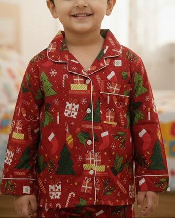 Red Christmas | Kids Night suit Set |Pure Cotton