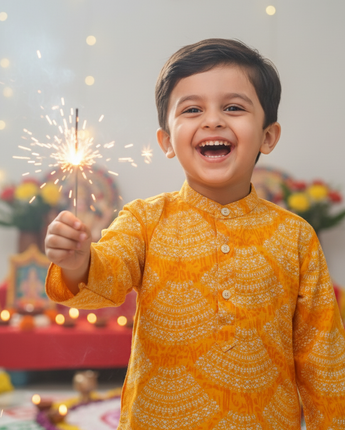 Yellow Bandhani Kurta Pajama Set for Boys| Pure Cotton