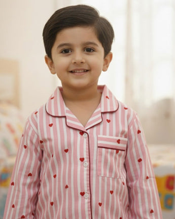 Pink Hearts | Kids Night suit Set |Pure Cotton
