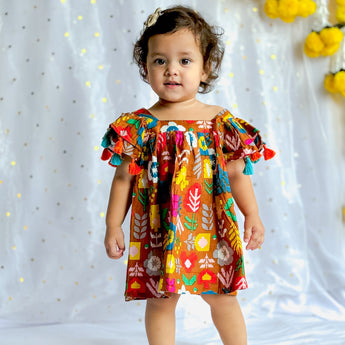 Designer Festive Dress for Girls| Mustard Patola| Pure Cotton