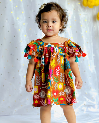 Designer Festive Dress for Girls| Mustard Patola| Pure Cotton