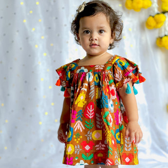 Designer Festive Dress for Girls| Mustard Patola| Pure Cotton