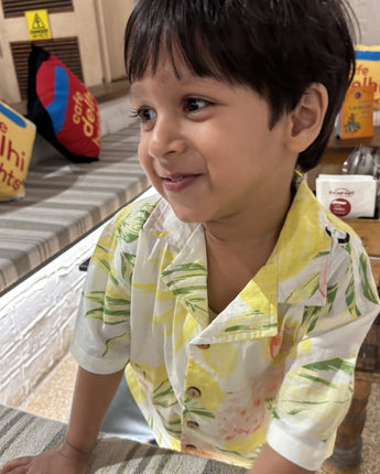 Beach Shirt for Boys| Yellow Flamingos| Pure Cotton
