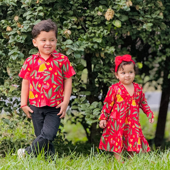 Red Bird Sibling Twinning Outfits | Pure Cotton