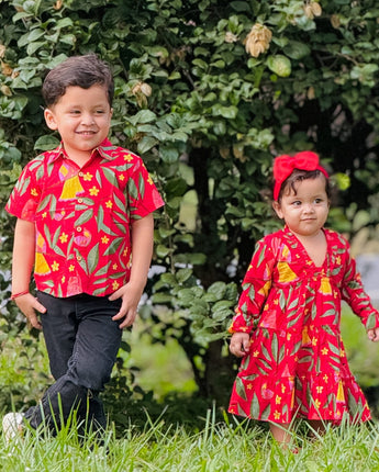 Red Bird Sibling Twinning Outfits | Pure Cotton