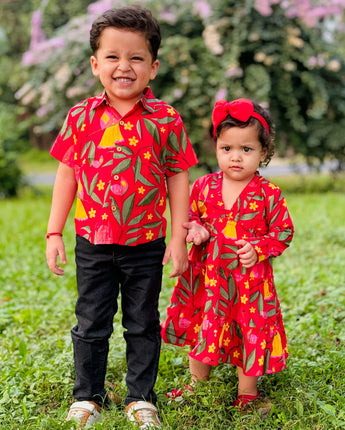 Red Bird Sibling Twinning Outfits | Pure Cotton