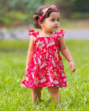 Red floral firework Sibling Twinning Outfits | Pure cotton