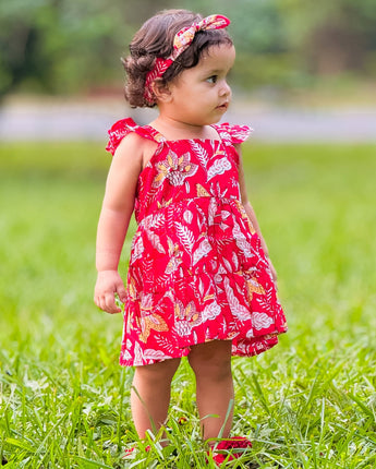 Red Floral Firework Party Twinning Dresses for Mother and Daughter| Pure Cotton