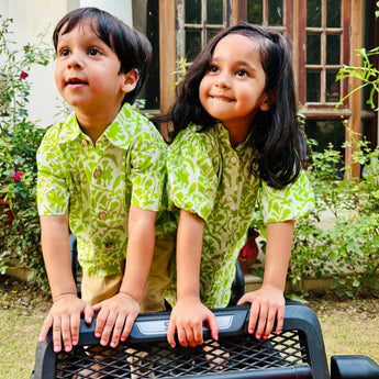 Tropical Sibling Chic Twinning Outfits| Green Forest| Pure Cotton