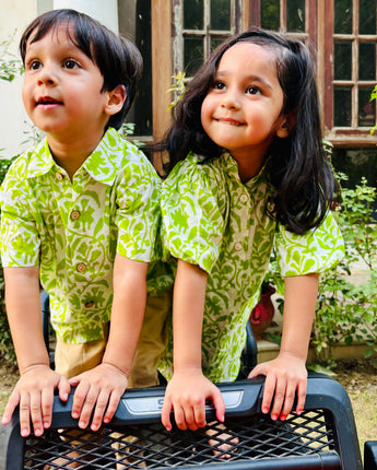 Tropical Sibling Chic Twinning Outfits| Green Forest| Pure Cotton