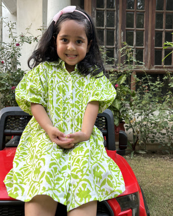 Tropical Dress for Girls| Green Forest| Pure Cotton