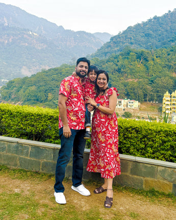 Family Twinning (Baby Boy): Match in Style! |Red Floral Firework| Pure Cotton