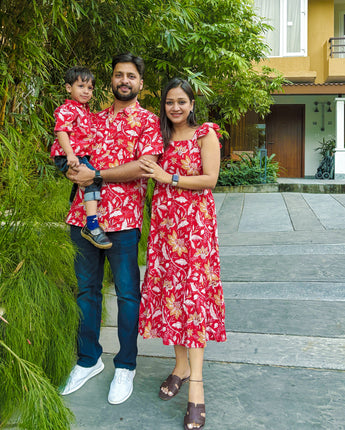 Family Twinning (Baby Boy): Match in Style! |Red Floral Firework| Pure Cotton