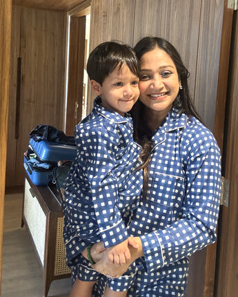 Blue Checkerboard Twinning Nightsuit Set| Pure Cotton