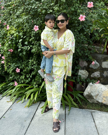 Mini-Me Twinning Outfit for Mother and Son| Yellow Flamingos | Pure Cotton