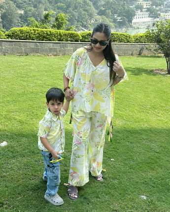 Mini-Me Twinning Outfit for Mother and Son| Yellow Flamingos | Pure Cotton