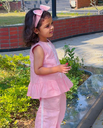 Bae Co-Ords Set for Girls| Linen with Laces| Pink