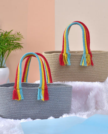 Set of 2  Boho Basket Rainbow- Brown & Grey