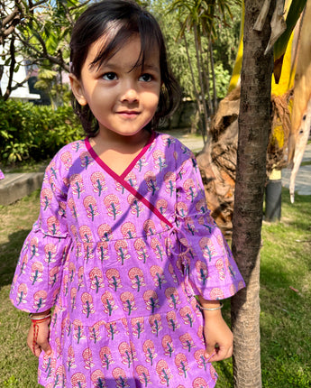 Cotton Girls Frock Purple Boota