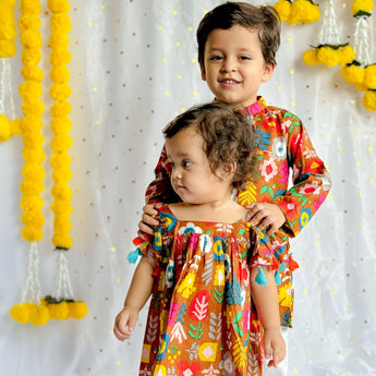 Kids Matching Twinning Attire| Mustard Patola| Pure Cotton