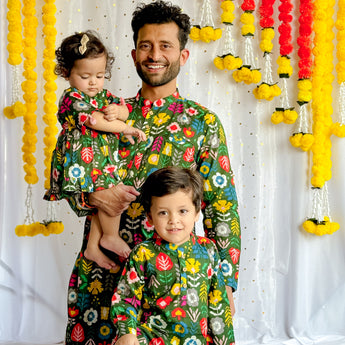 Twinning Duo of Father and Son| Green Patola| Pure Cotton